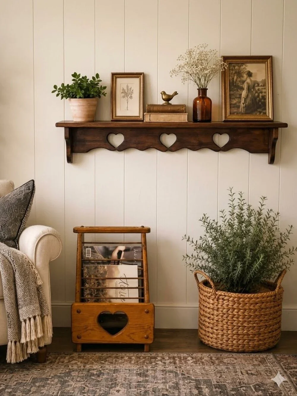 Vintage Wood Heart Cutout Wall Shelf 3 Fft Long
